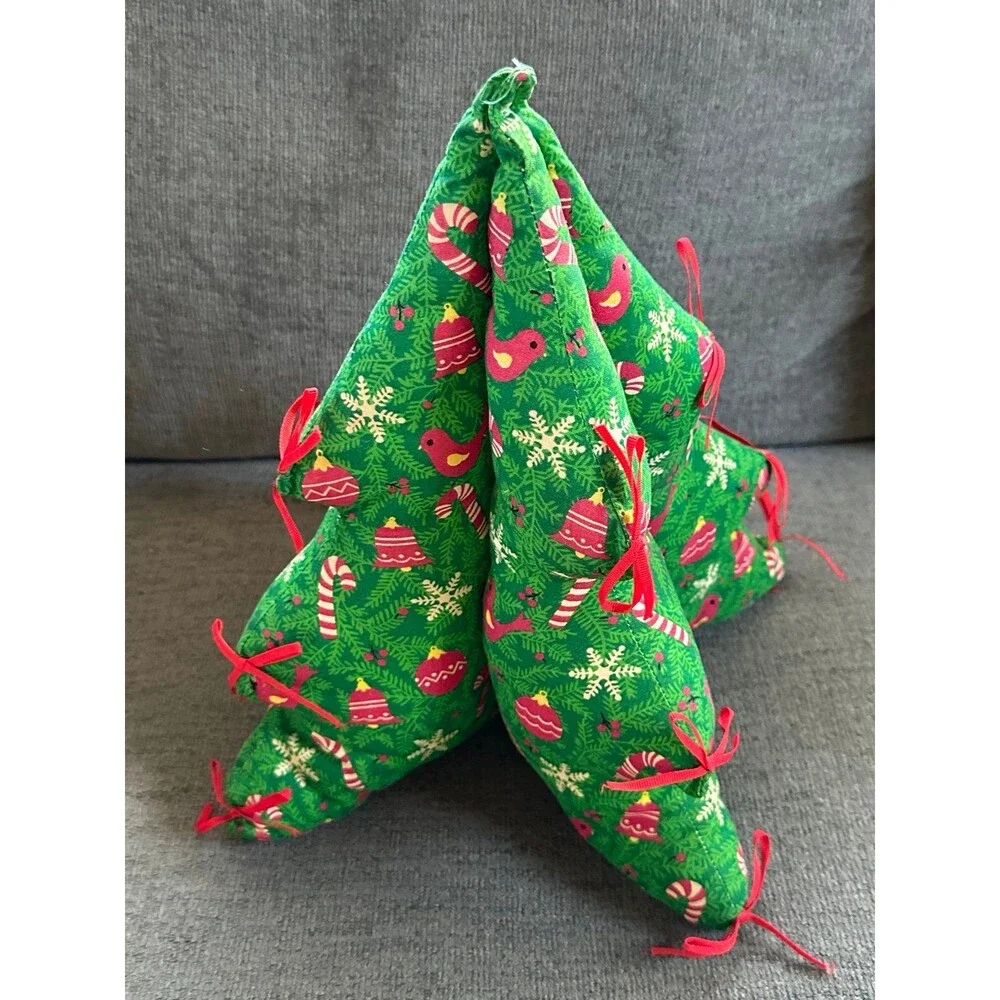 Vintage Handcrafted Handmade Plush 3D Stuffed Christmas Tree Table Top Decor